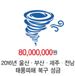 80,000,000원 2016년 울산,부산,제주,전남 태풍피해 복구 성금