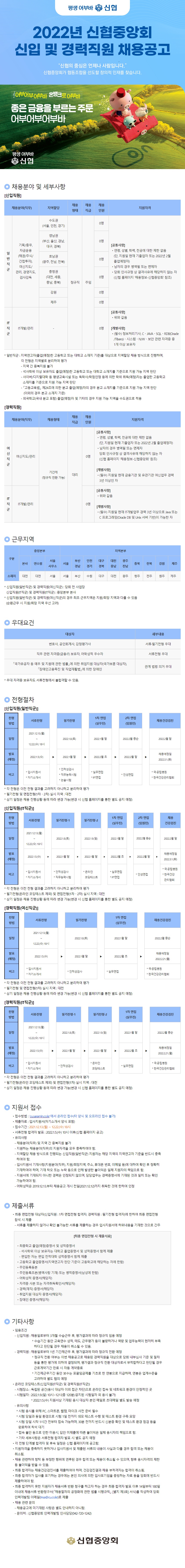 2022년 신협중앙회 신입 및 경력직원 채용공고 하단 첨부파일 다운로드.