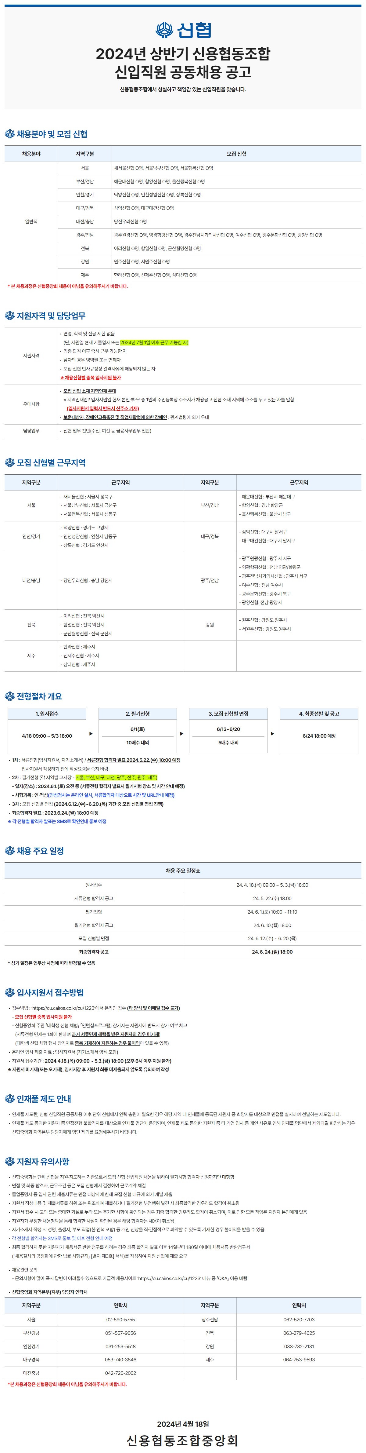 2024년 상반기 신협 신입직원 공동채용 공고 